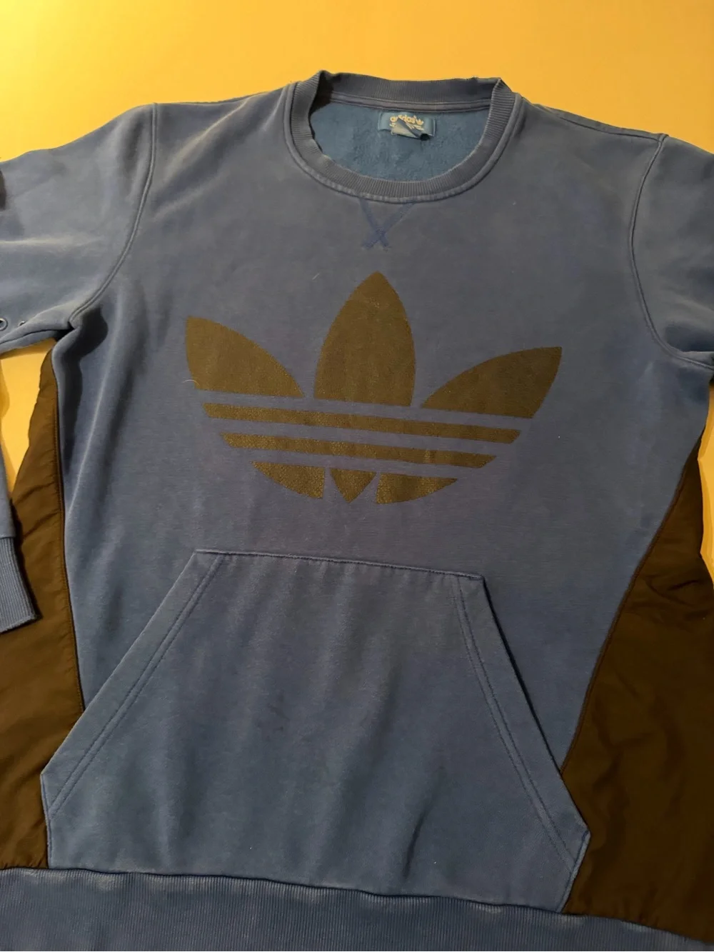 Vtg Adidas Blue Pullover Sweatshirt with Elbow Patches Trefoil Logo Mens M Faded